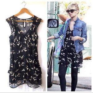 Kimchi Blue/UO Sheer Silk Bird Print Dress Sz M